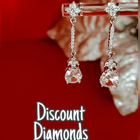 New Women's Gorgeous Clear White Diamond Dangle Earrings on 925 Sterling Silver - Picture 4 of 6